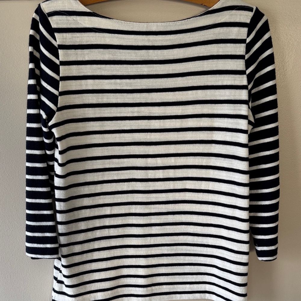 LOFT Black and White Striped Boatneck 3/4 Sleeve Top - Picture 5 of 5